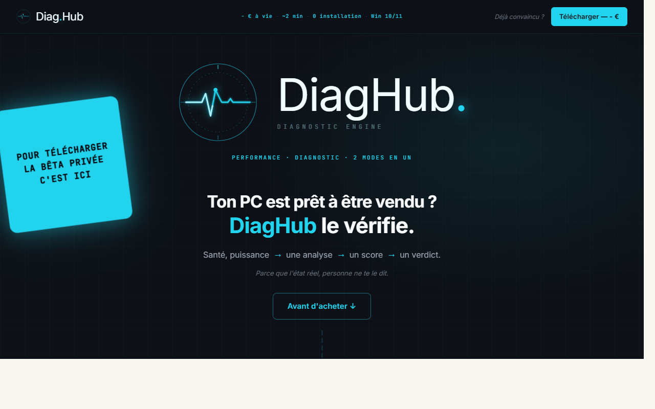 Site de l'outil de diagnostic PC DiagHub